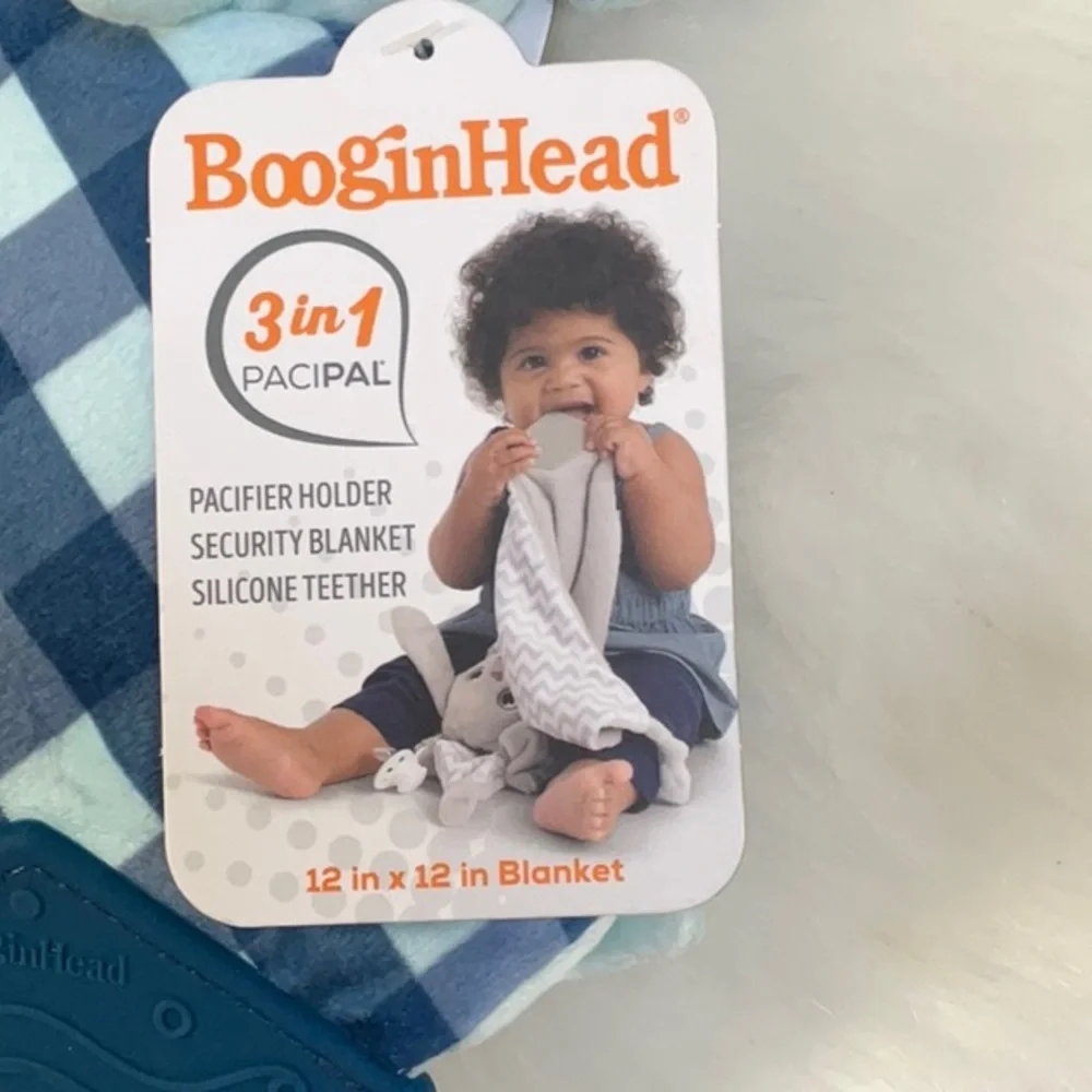 Booginhead pacifier holder, security blanket with silicone teether